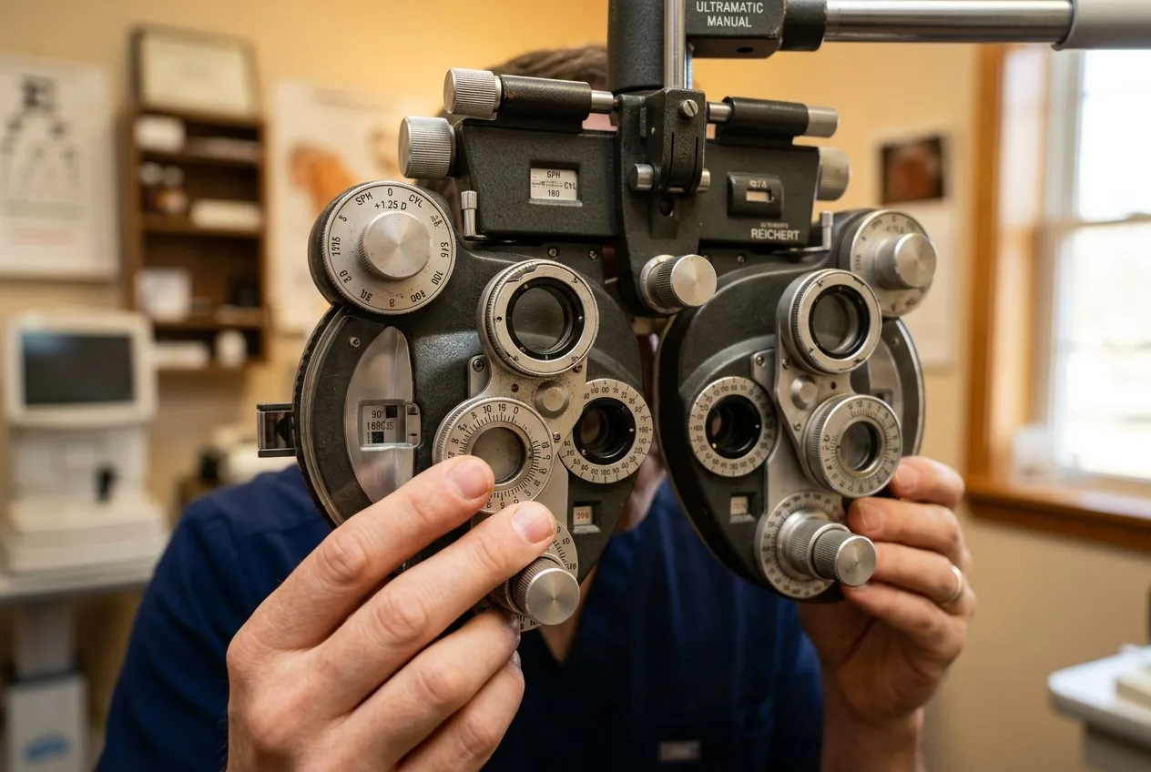Close up of Hongdee manual phoropter lenses